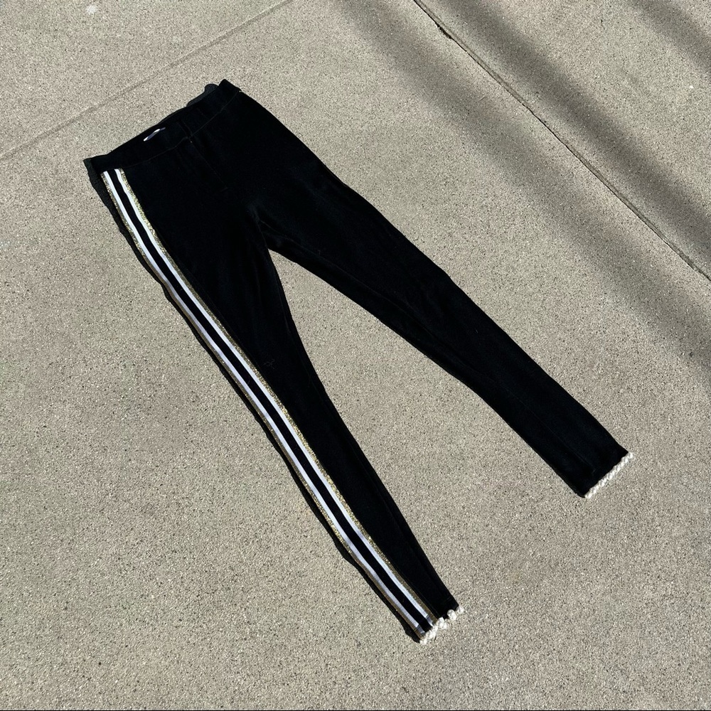 LPA black knit skinny slim cropped side stripe pearl trim‎ pants